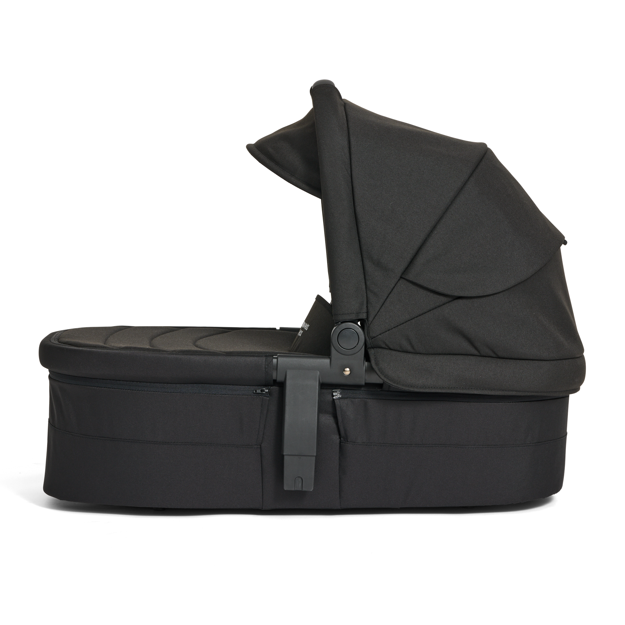 Black baby Carry Cot with canopy on a white background