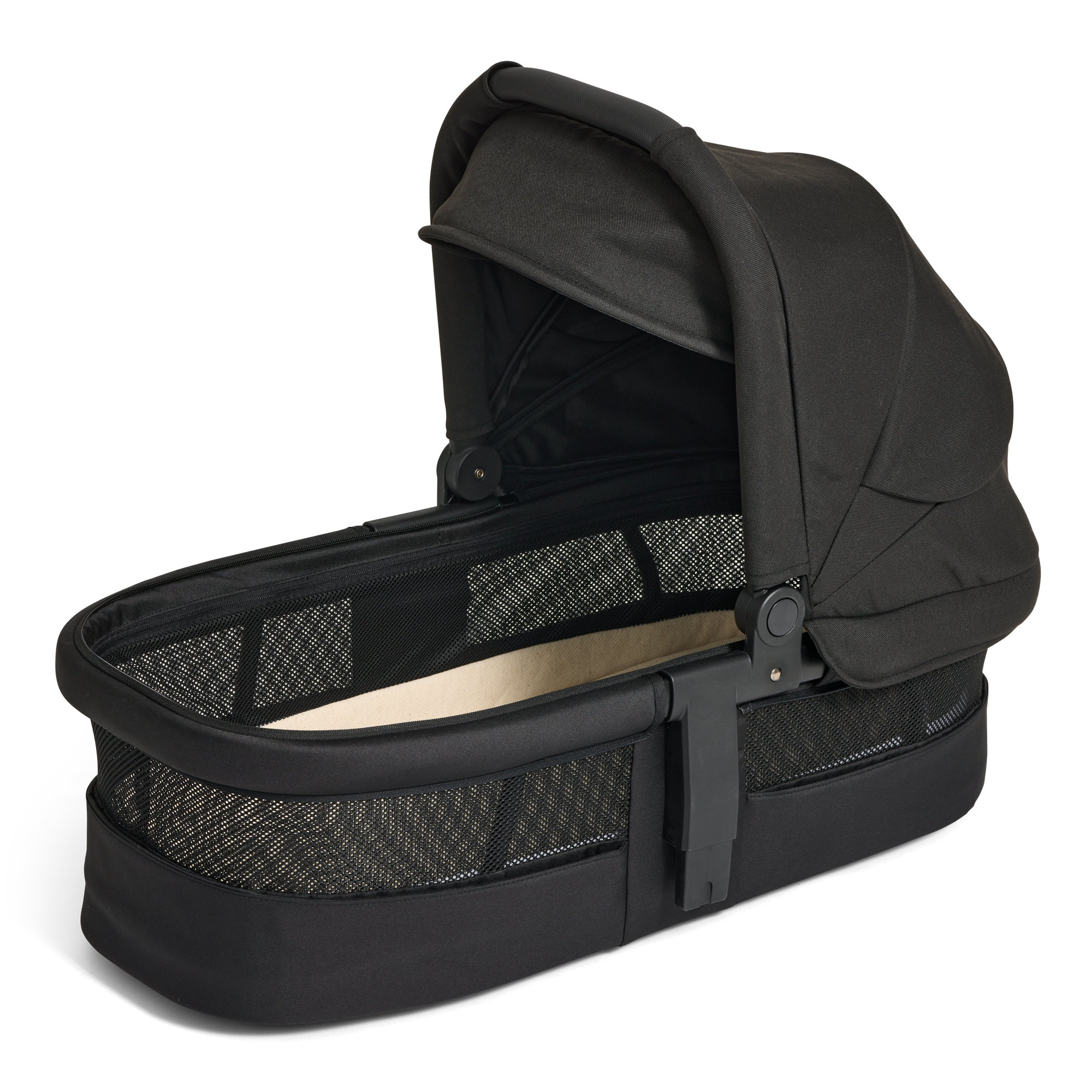 Black baby Carry Cot 3 with mesh sides on a white background
