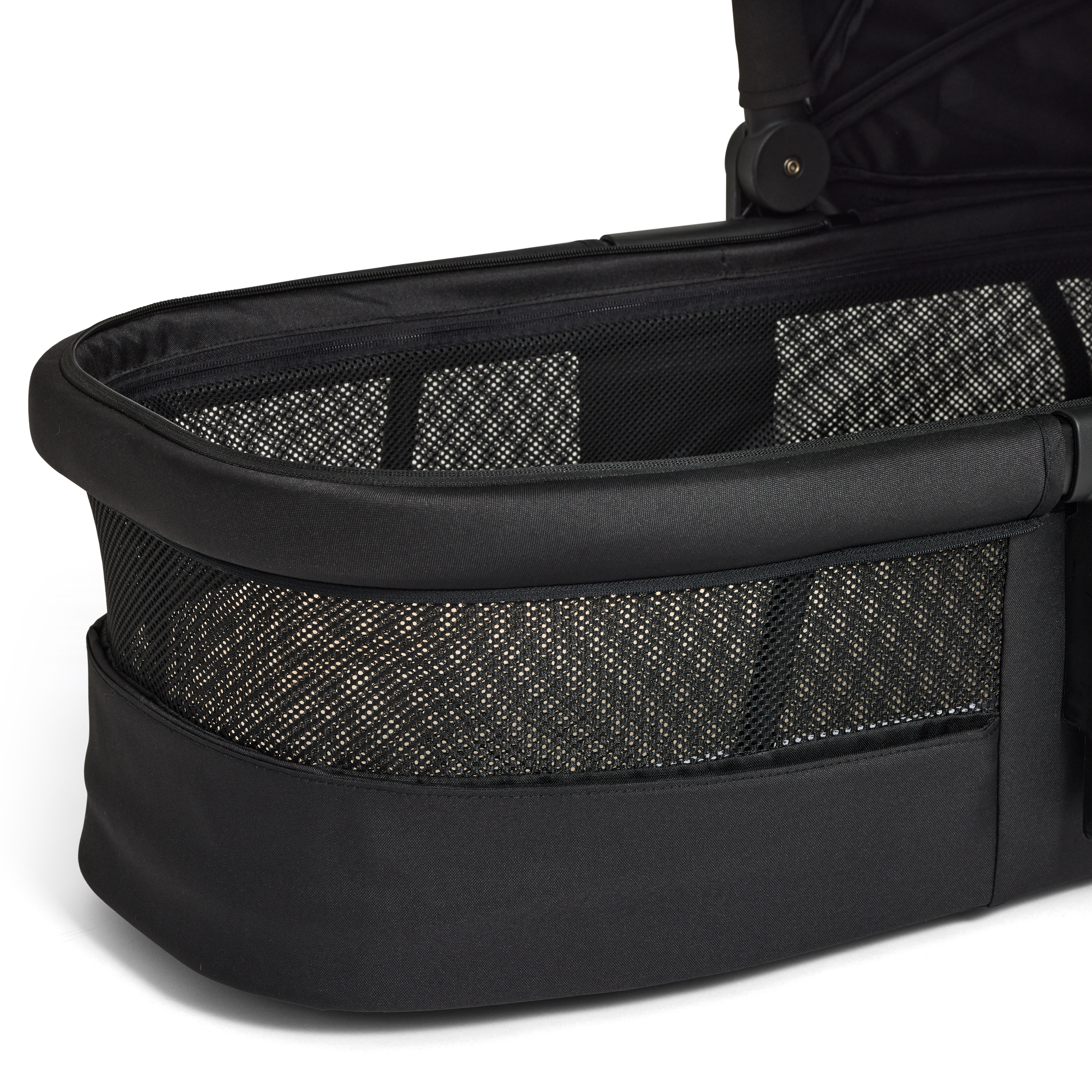 Black baby Carry Cot 3 with mesh sides on a white background