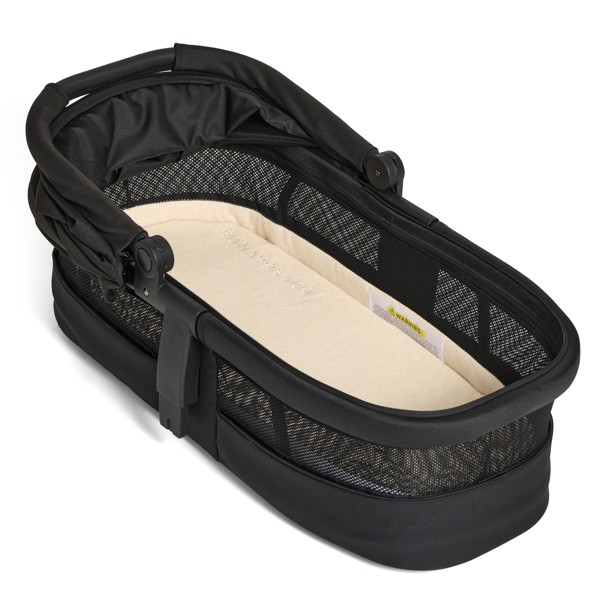 Black baby Carry Cot 3 with beige interior on a white background on the front view