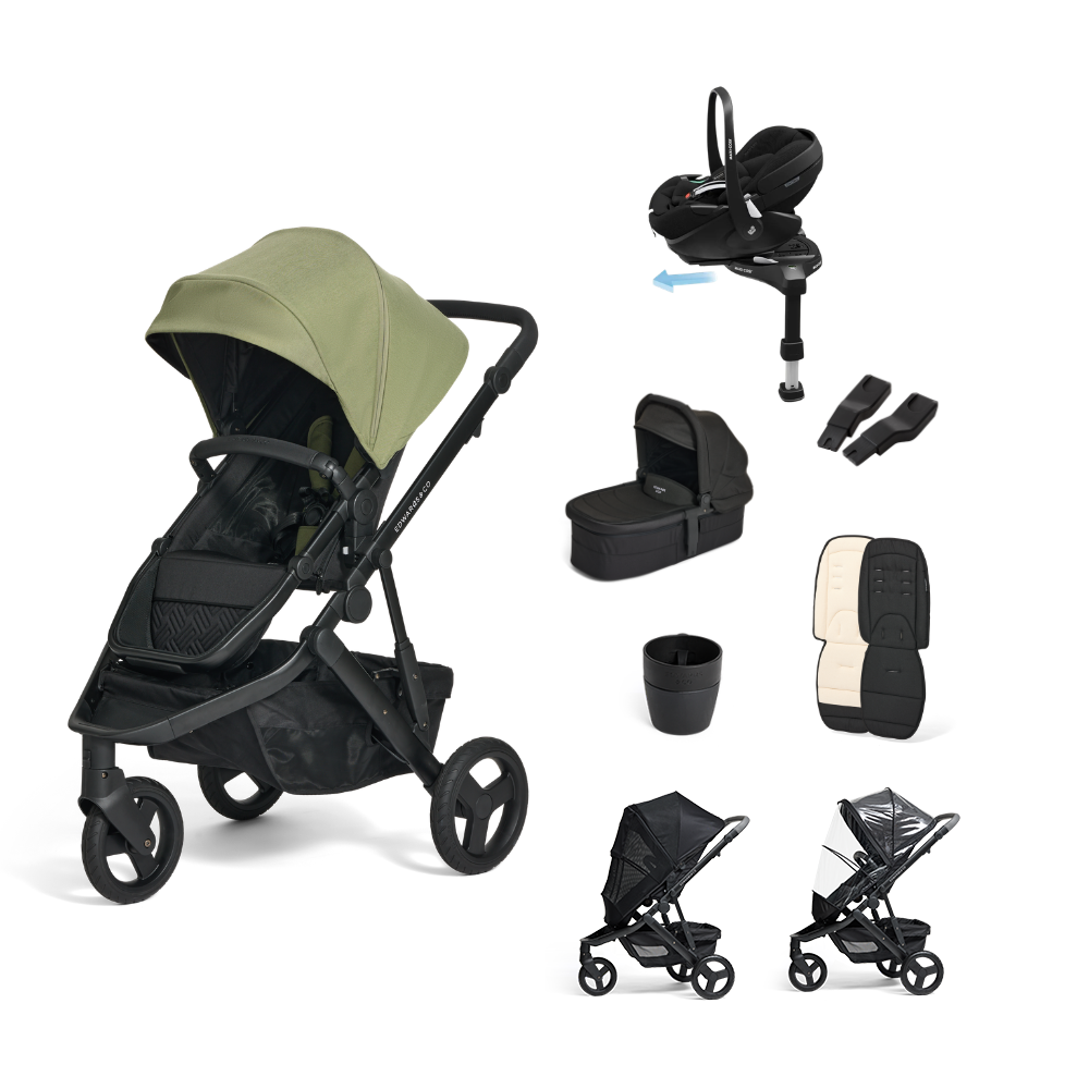 Fern Oscar Nu bundle with Carry Cot 3, car seats, and other pram's components from Edwards & Co