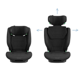 Maxi-Cosi Rodifix Pro2 i-Sizes Black with adjustable headrest and seatback on a white background