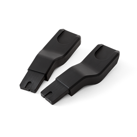 A pair of black Maxi-Cosi capsule adapters for strollers.