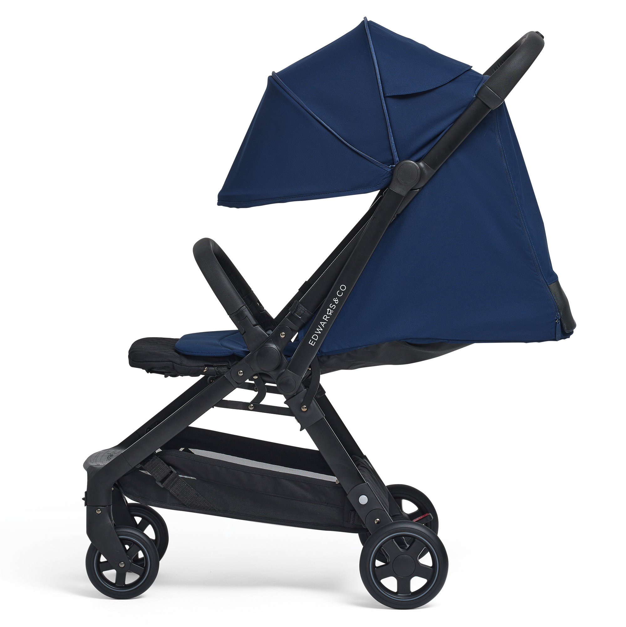 Extended canopy in Lucci pram on a white background