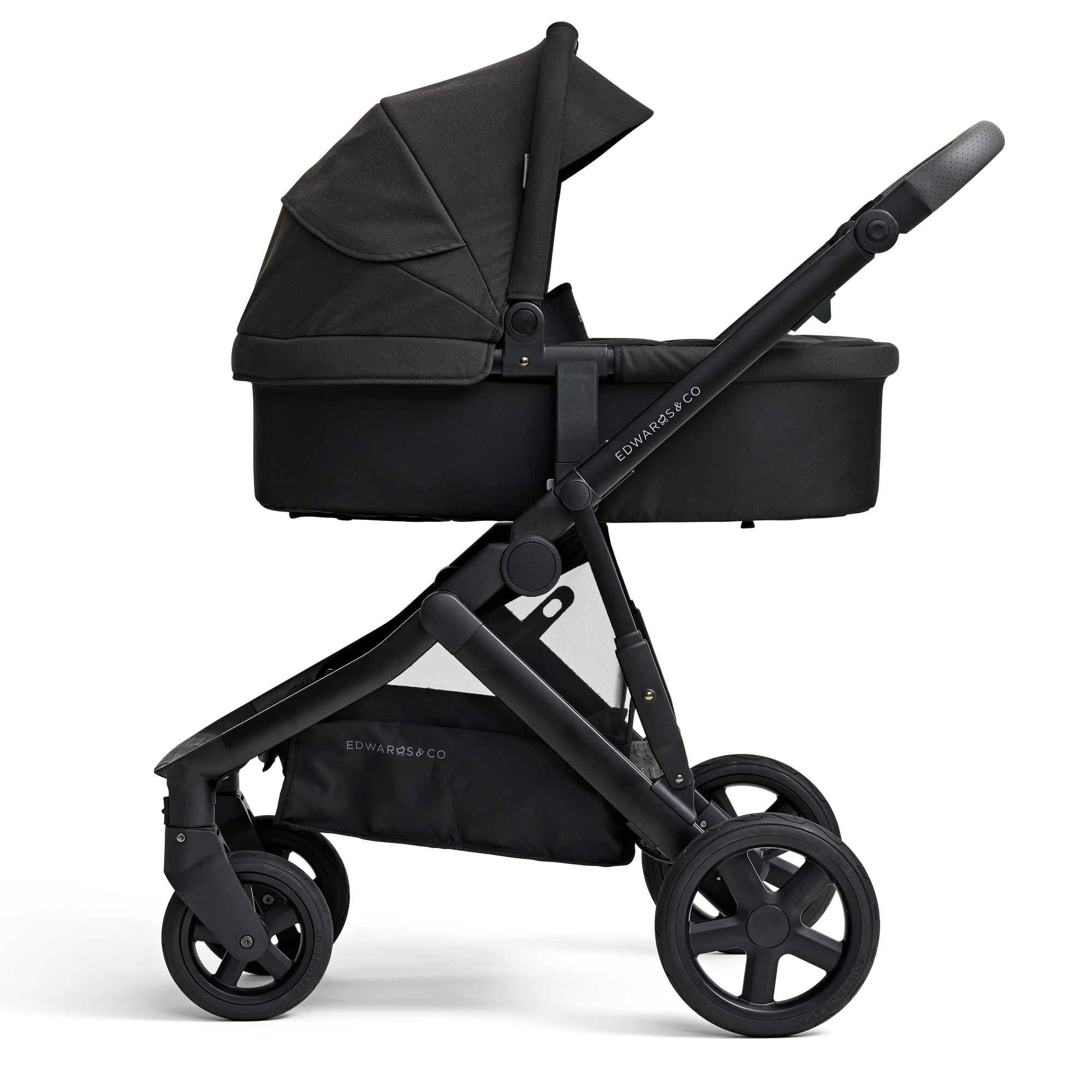 Olive pram with bassinet in Black Luxe colour