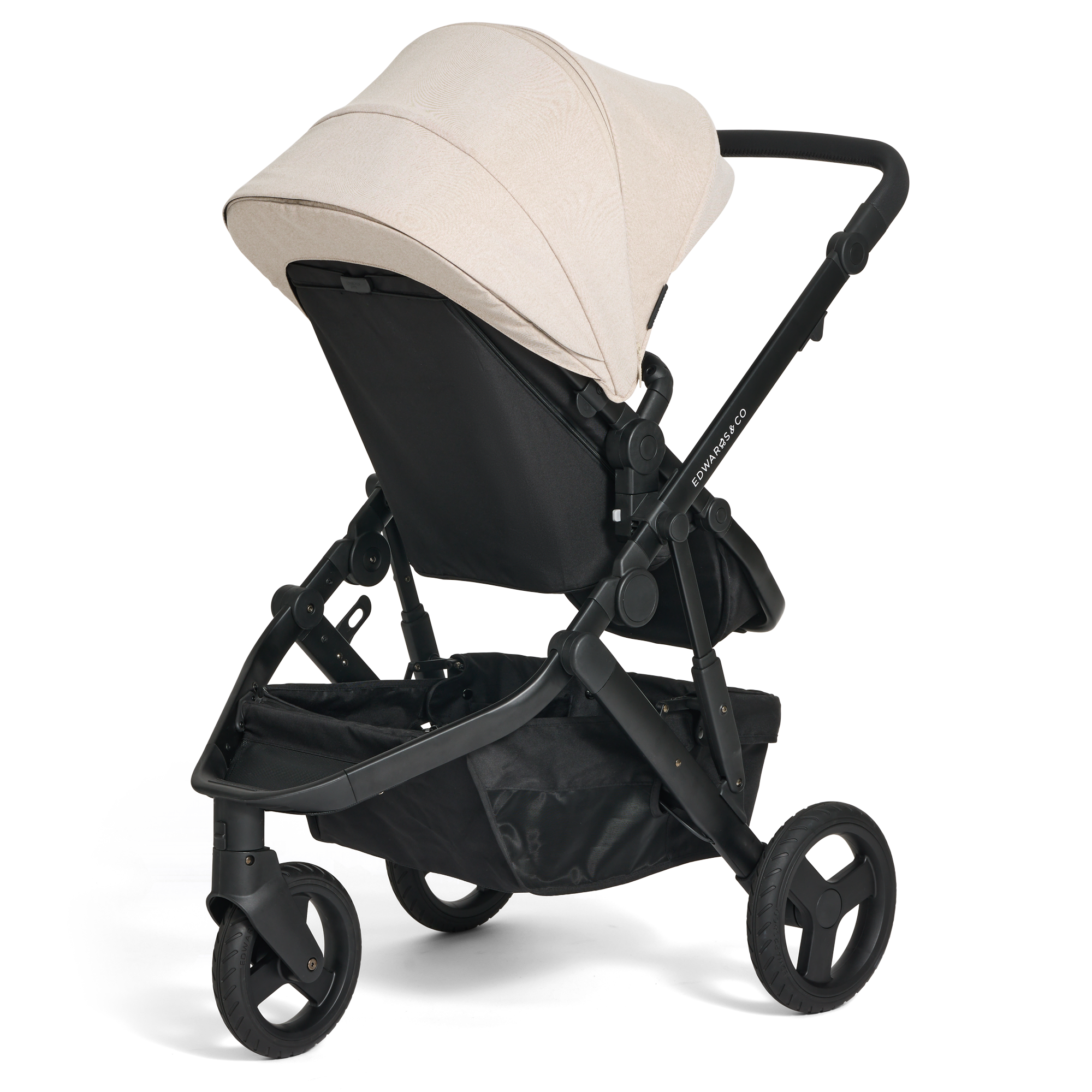 Edwards & Co Oscar Nu Sand stroller rear view on a white background