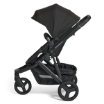Black Oscar Nu stroller with a canopy on a white background on a side view