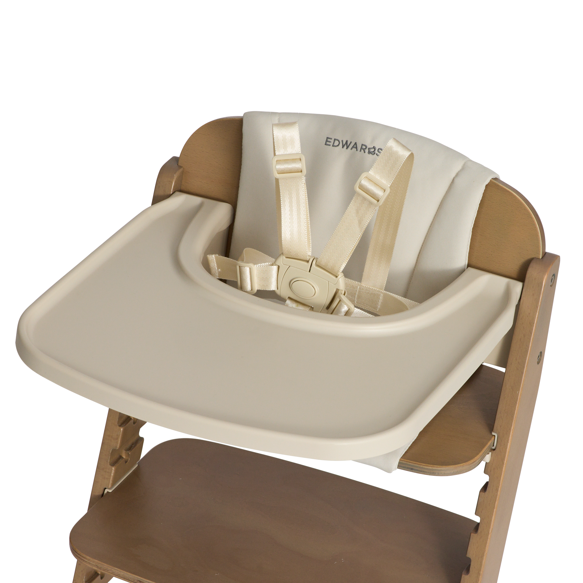 Frankie Highchair Walnut on a top view on a white background