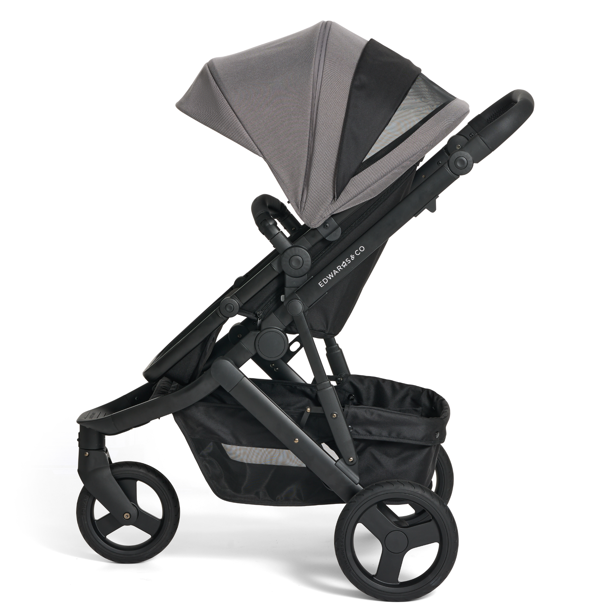 Slate Oscar Nu pram on a white background with canopy