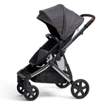 Olive stroller with a gray canopy on a white background